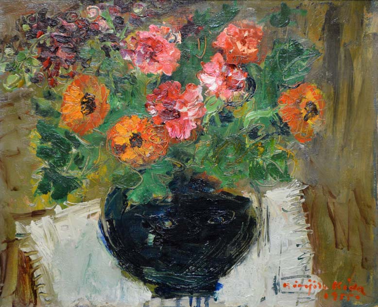 木田金次郎「アネモネ」油絵・F8号・1955年作 拡大部分