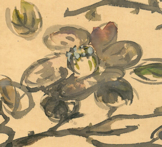 木田金次郎「椿之図」墨彩画 拡大画像2