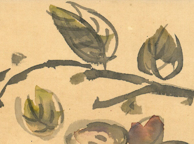 木田金次郎「椿之図」墨彩画 拡大画像1