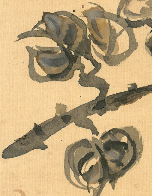 木田金次郎「椿之図」墨彩画 拡大画像3