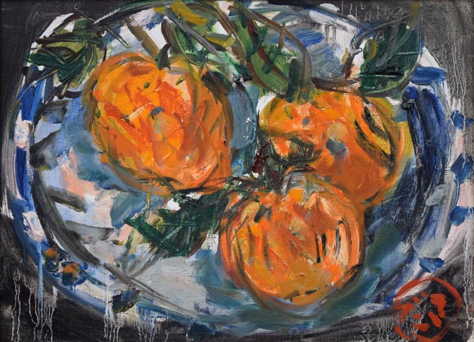 木田金次郎「蜜柑」油絵・F4号 作品全体拡大画像