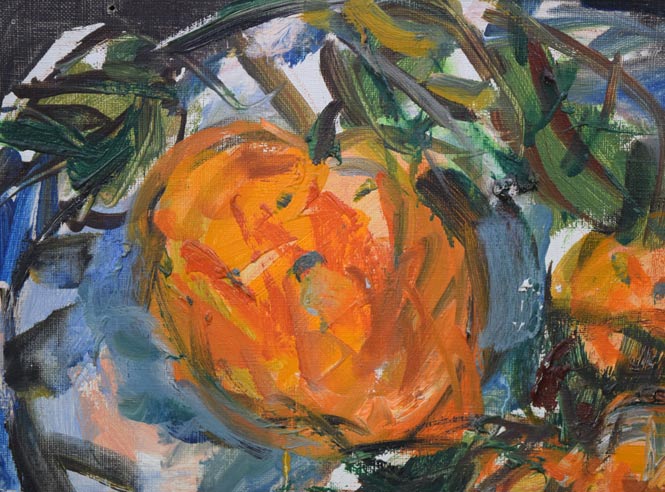 木田金次郎「蜜柑」油絵・F4号 拡大画像1