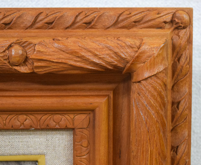 木田金次郎「蜜柑」油絵・F4号 額縁拡大画像1(手彫り)