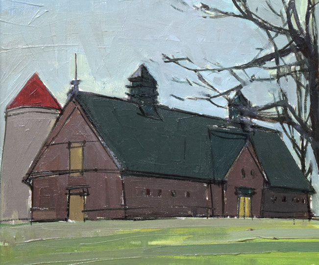 木嶋良治「サイロのある風景」油絵・F6号 拡大画像1