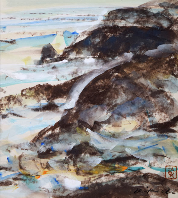 菊地又男「エリモ岬」水彩画 作品全体拡大画像