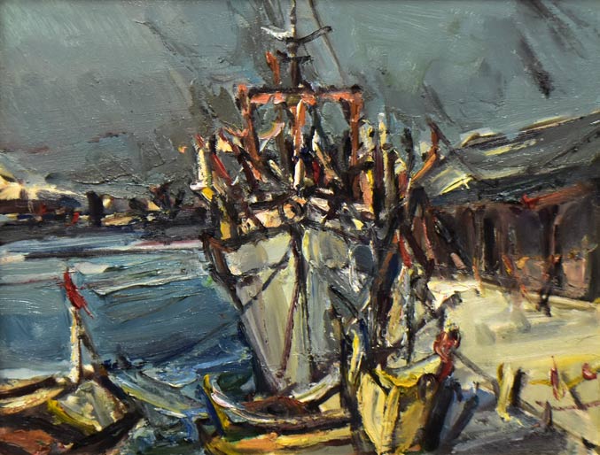 菊地又男「小樽港」油絵・F6号 作品全体拡大画像