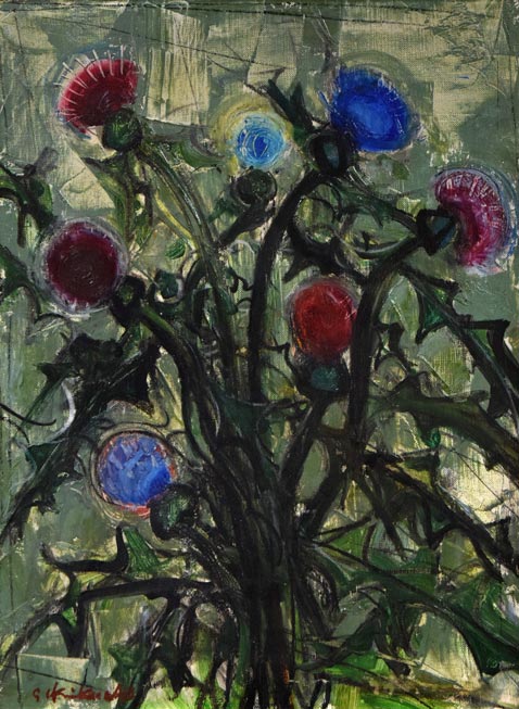 菊地精二「あざみ」油絵・P8号 作品全体拡大画像