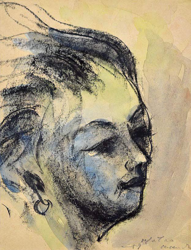 菊地 又男「加清純子像?」水彩画・1959年作 拡大部分