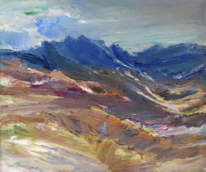 菊地又男「十勝岳の秋」油絵・F8号 作品全体拡大画像