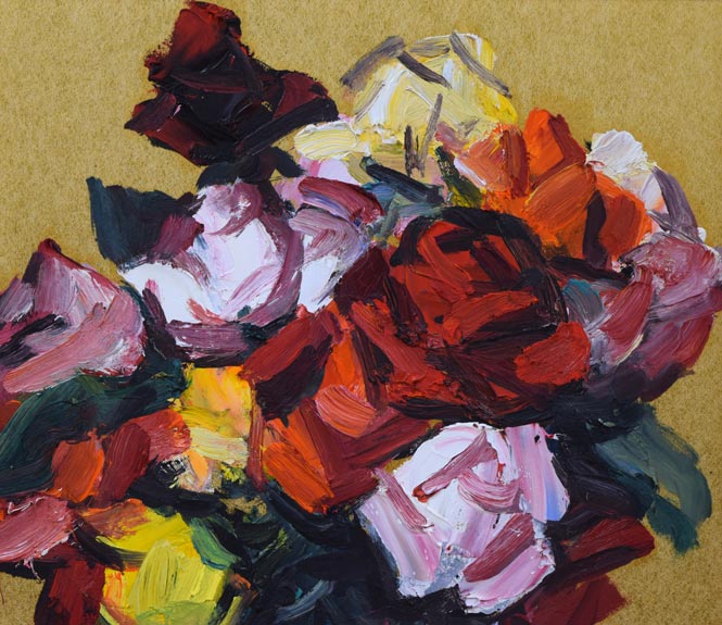 木村捷司「薔薇」油絵・色紙 拡大画像1