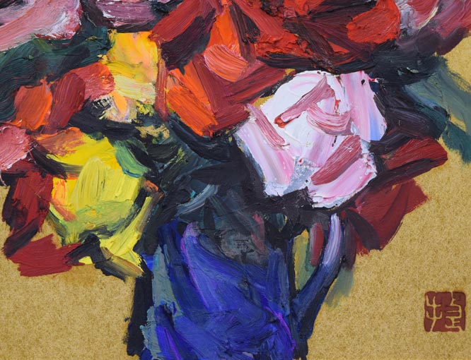 木村捷司「薔薇」油絵・色紙 拡大画像2