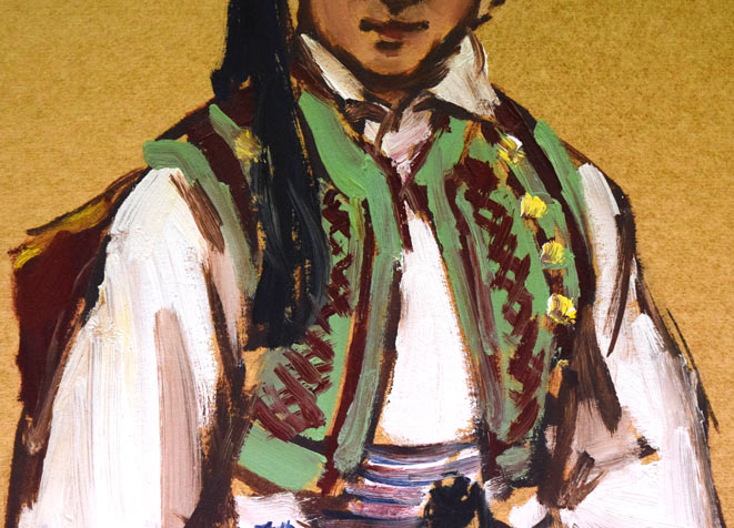 木村捷司「ギリシャのこども」油絵・金色紙 拡大画像2