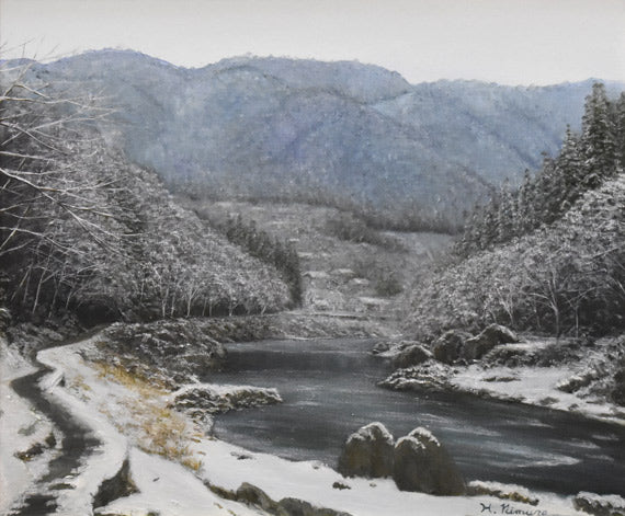 木村秀夫「雪の御岳渓谷（東京都青梅市）」油絵・F12号　作品拡大画像