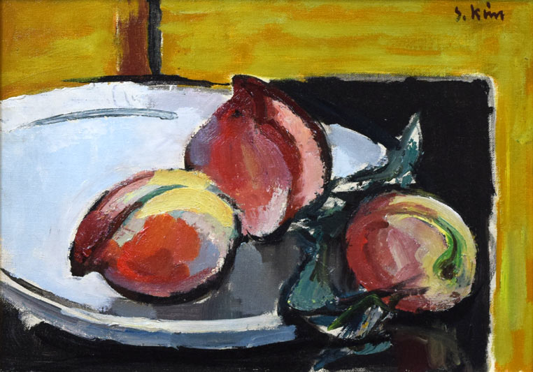 木村捷司「天津桃」油絵・F4号 作品全体拡大画像