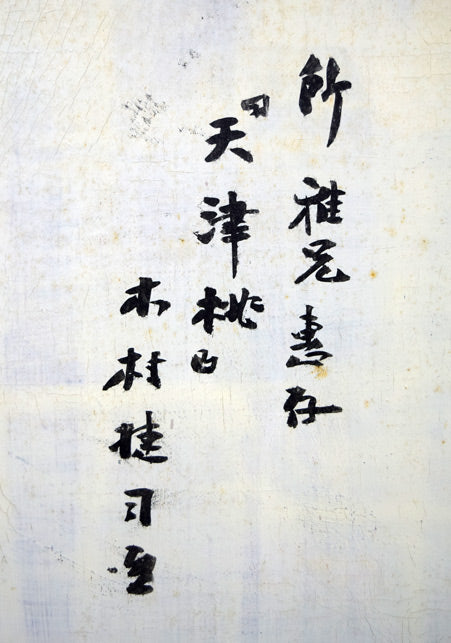 木村捷司「天津桃」油絵・F4号 裏書き拡大