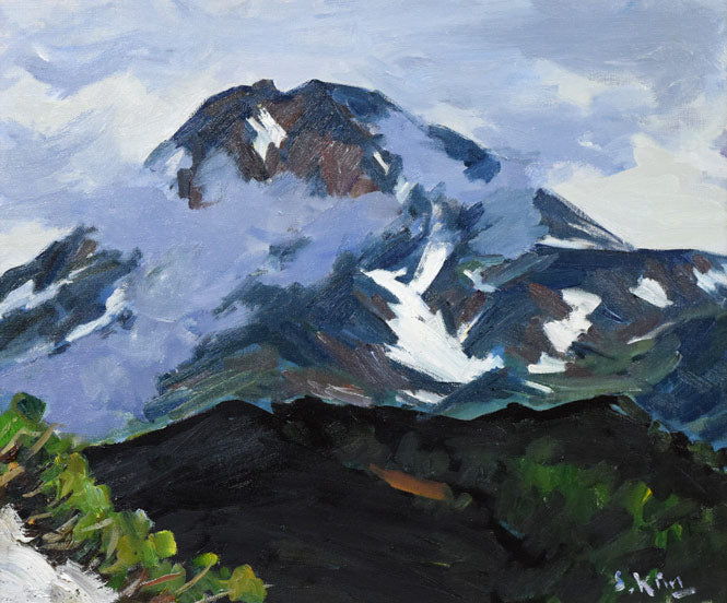 木村捷司「霧の羅臼岳」油絵・F20号 作品全体拡大画像