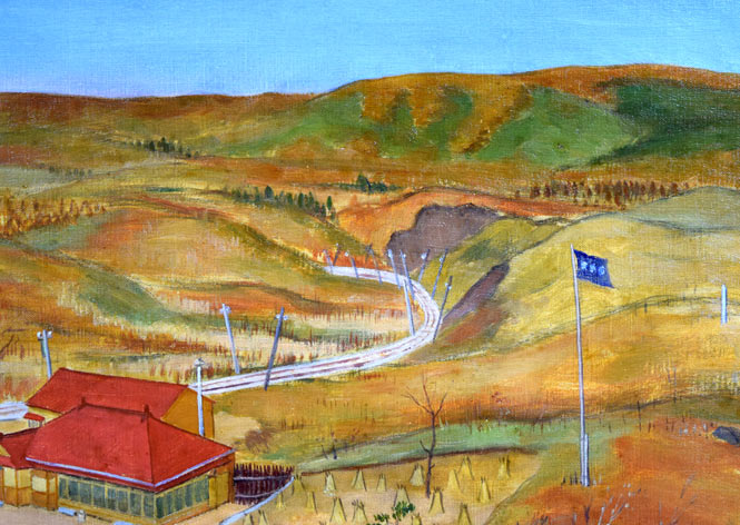 木村捷司「松風園眞景(函館・旧相馬家別荘)」油絵・変形60号 拡大画像4