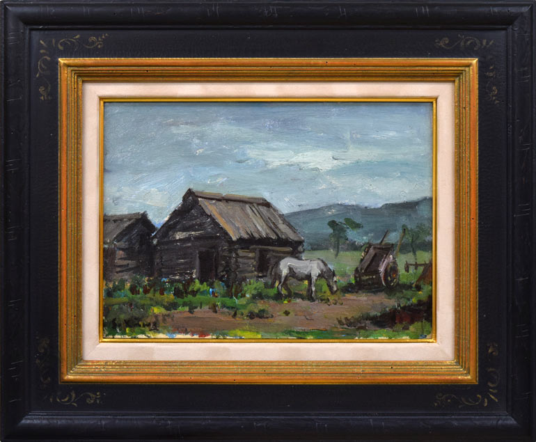 木村捷司「豊原旧市街にて(樺太)」油絵・F4号