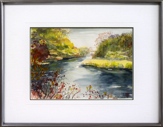 岸本裕躬「千歳川晩秋」水彩画・4号