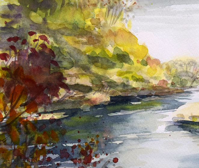 岸本裕躬「千歳川晩秋」水彩画・4号 拡大画像1