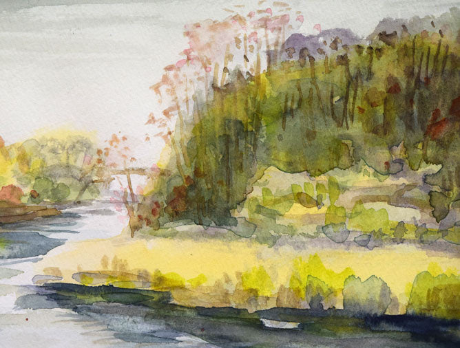 岸本裕躬「千歳川晩秋」水彩画・4号 拡大画像2