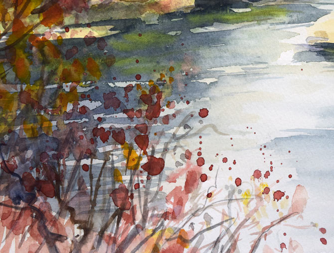 岸本裕躬「千歳川晩秋」水彩画・4号 拡大画像3