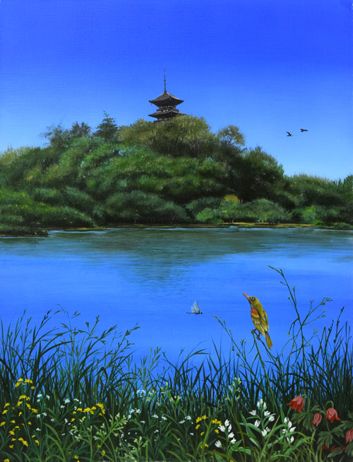 北久美子「三渓園(横浜市)」油絵・P10号 作品全体拡大画像