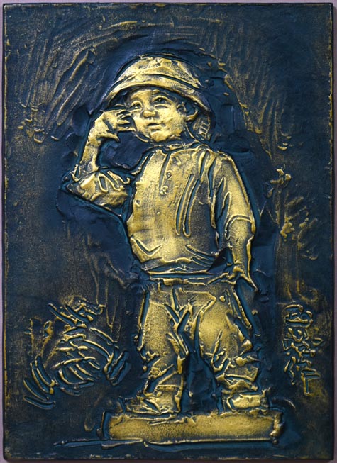 北村西望「今日わ」ブロンズレリーフ額装 作品全体拡大画像