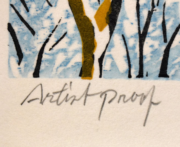 北岡文雄「冬の摩周湖」木版画 限定番号部分(Artist Proof=作家保存分)