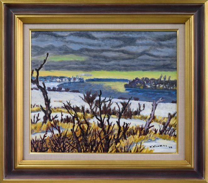 小荒井克己「石狩川畔(冬)」油絵・F8号