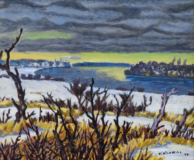 小荒井克己「石狩川畔(冬)」油絵・F8号 作品全体拡大画像