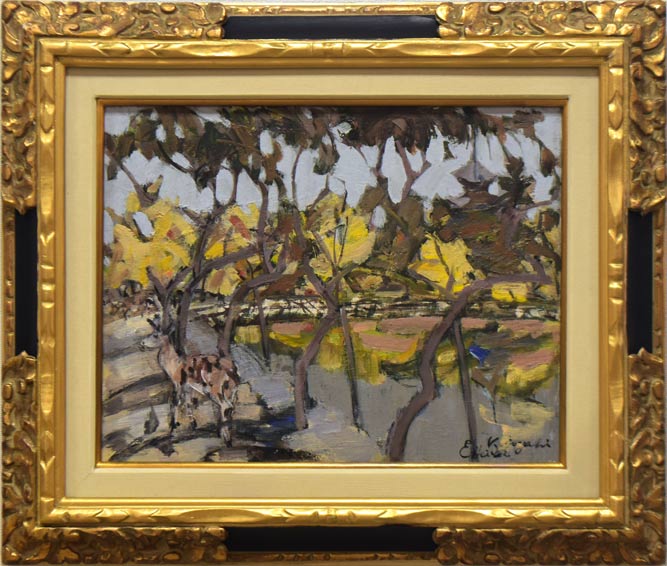 小林英吉「秋晴れの奈良公園」油絵・F6号