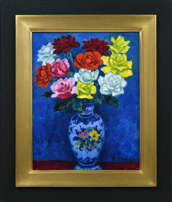 小寺健吉「スペイン壺のばら」油絵・F6号