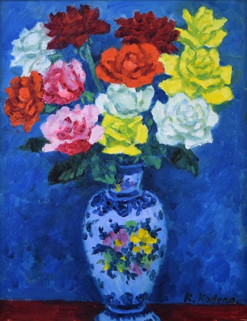 小寺健吉「スペイン壺のばら」油絵・F6号 作品全体拡大画像