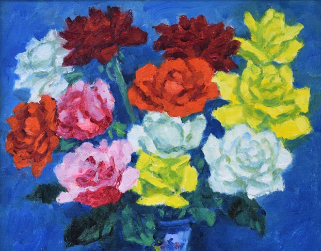 小寺健吉「スペイン壺のばら」油絵・F6号 拡大画像1