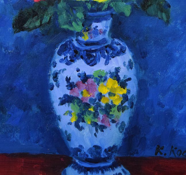 小寺健吉「スペイン壺のばら」油絵・F6号 拡大画像2