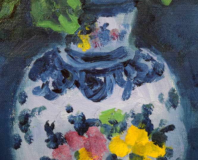 小寺健吉「スペイン壺のばら」油絵・F6号 拡大画像4