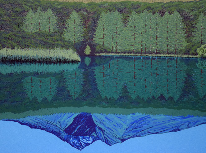 小暮真望「緑映利尻」シルクスクリーン版画 拡大画像2