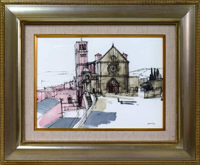小磯良平「サンフランチェスコ寺院(イタリア)」陶板画額装・F4号