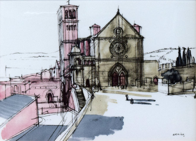 小磯良平「サンフランチェスコ寺院(イタリア)」陶板画額装・F4号 作品全体拡大画像