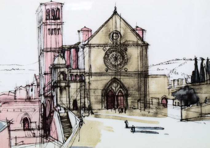 小磯良平「サンフランチェスコ寺院(イタリア)」陶板画額装・F4号 拡大画像1