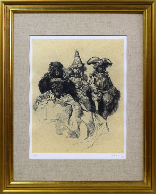 小磯良平「三体の人形」銅版画