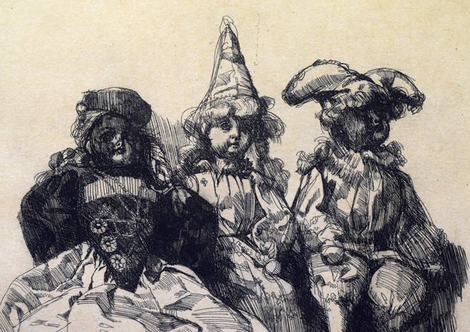 小磯良平「三体の人形」銅版画 拡大画像1