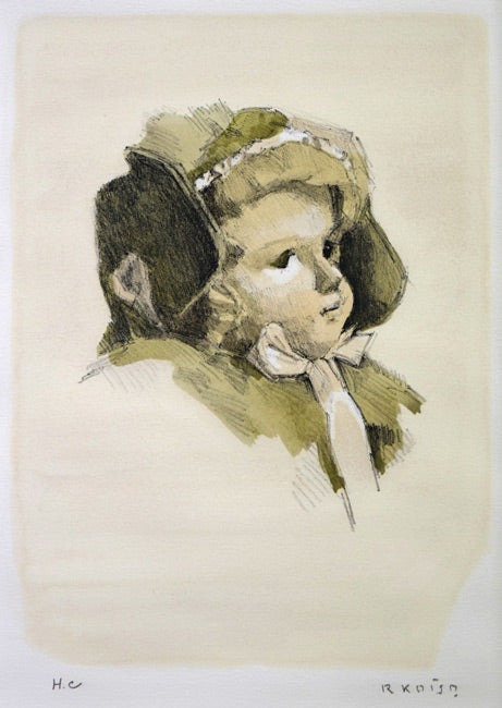 小磯良平「西洋人形」リトグラフ 作品全体拡大画像