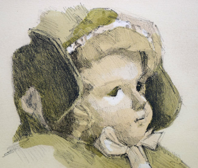 小磯良平「西洋人形」リトグラフ 拡大画像1