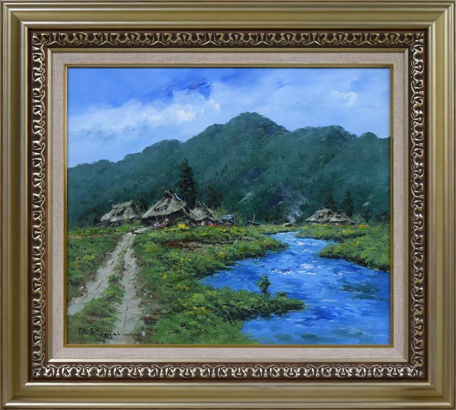 駒井敬三郎「多層造の里」油絵・F10号