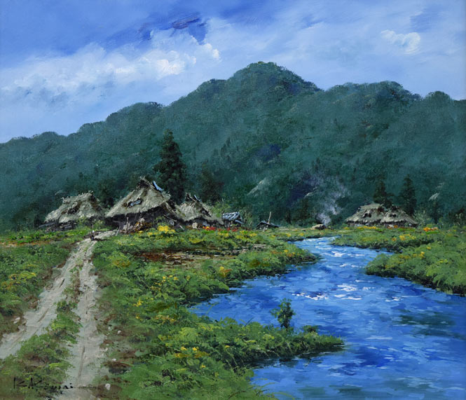 駒井敬三郎「多層造の里」油絵・F10号 作品全体拡大画像