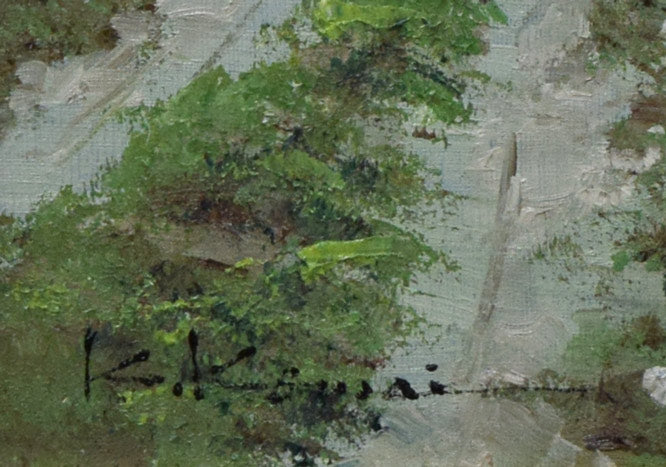 駒井敬三郎「多層造の里」油絵・F10号 サイン拡大画像