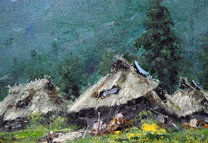 駒井敬三郎「多層造の里」油絵・F10号 拡大画像3