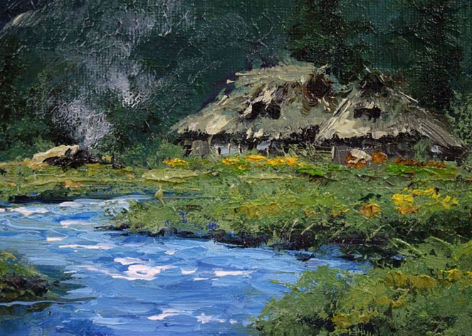 駒井敬三郎「多層造の里」油絵・F10号 拡大画像4